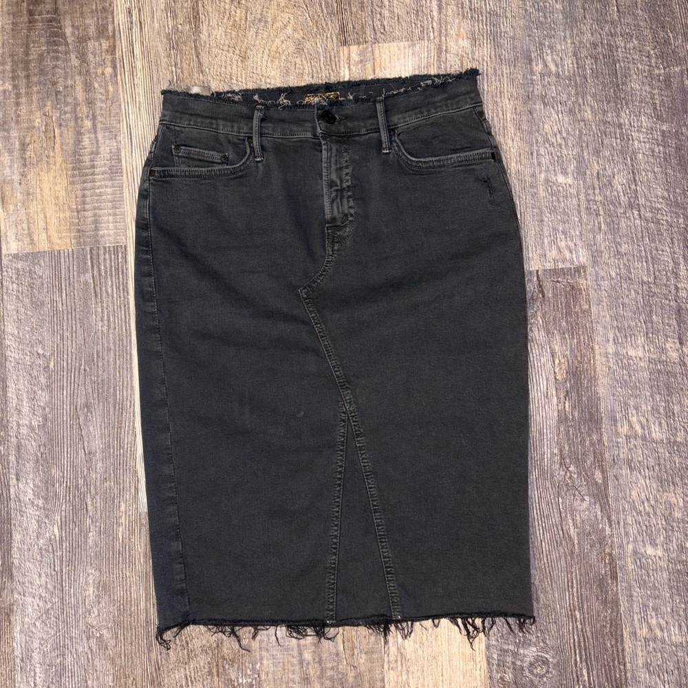 Mother Double Fray Washed Black Denim Skirt